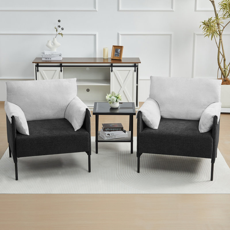 32" W Contemporary Color-Blocked Accent Chair (Set Of 2), Black