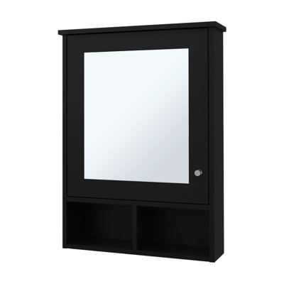 Armoire de salle de bain contemporaine noire avec miroir de porte - Rehaussez votre espace de rangement et votre salle de bain moderne avec rangement, 29 po x 20,9 po x 6,6 po, 5 tablettes et plus, finition
