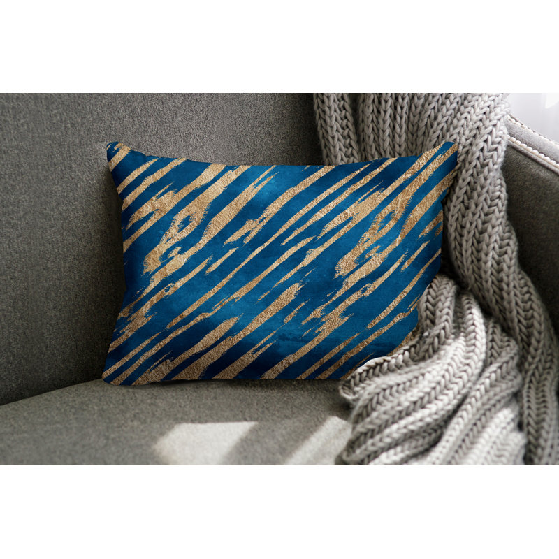 Coussin lombaire intérieur / extérieur abstrait Sana, Turquoise / or