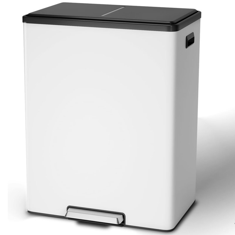 Poubelle à double compartiment en acier inoxydable de 60 L, couvercle à capteur automatique mains libres avec contrôle des odeurs, bac de recyclage commercial à fermeture en douceur pour la cuisine, le bureau et les toilettes