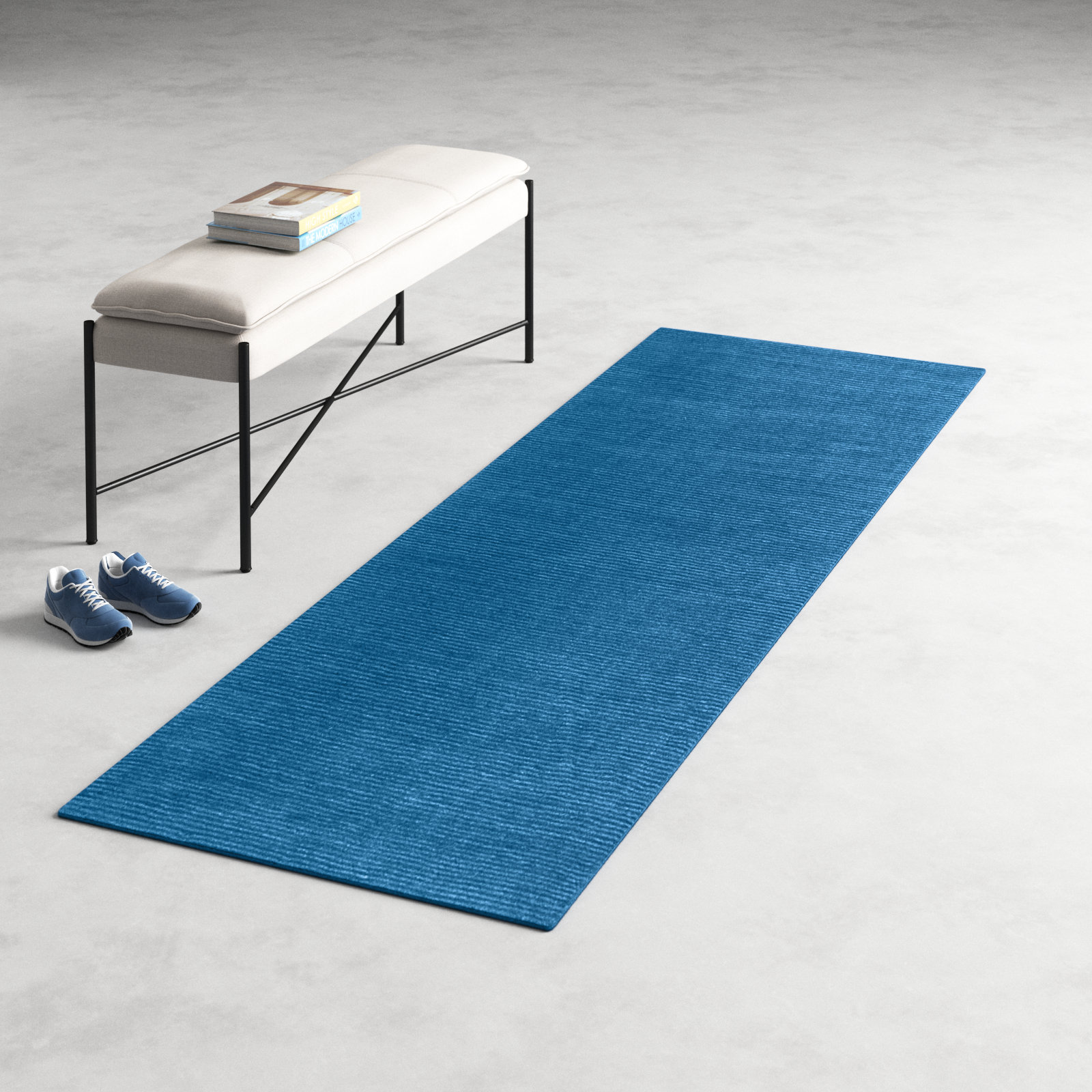 Crowe Dark Blue Hand-Woven Wool Rug, Runner 2'6" x 8'