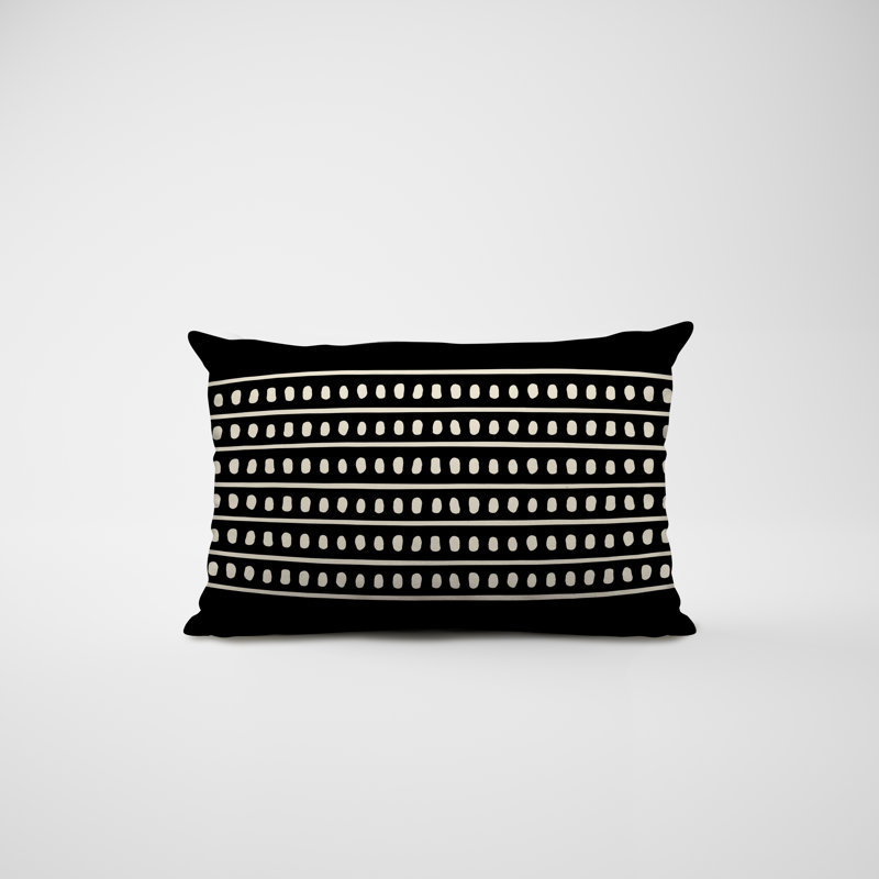 Polyester/Polyester Blend Lumbar Rectangular Indoor/Outdoor Pillow Cover & Insert, Black