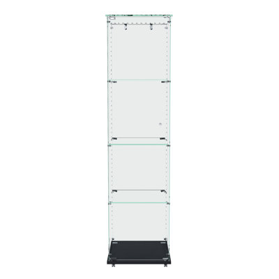 Premium 4-Tier Glass Display Case with 5 Dynamic LED Modes, Single Door Tempered Glass Bookshelf for Collectibles & Decor, Floor Standing Display Cabinet for Home & Office, Easy Assembly