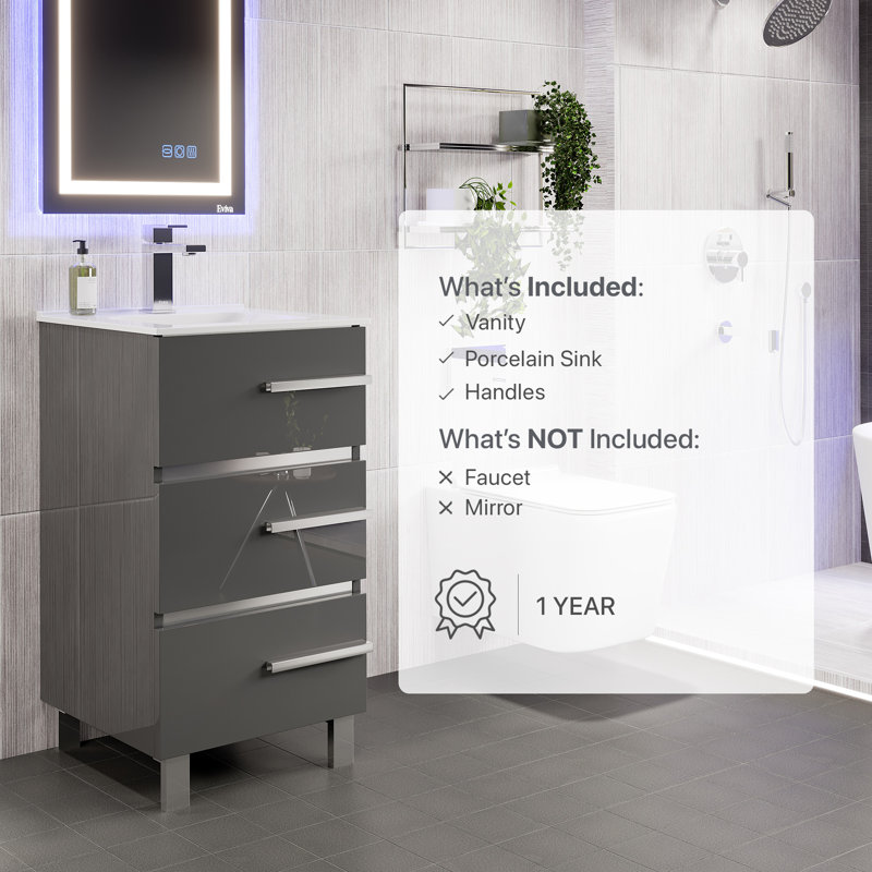 Marlaya 20'' Single Bathroom Vanity with Porcelain Top, Gray