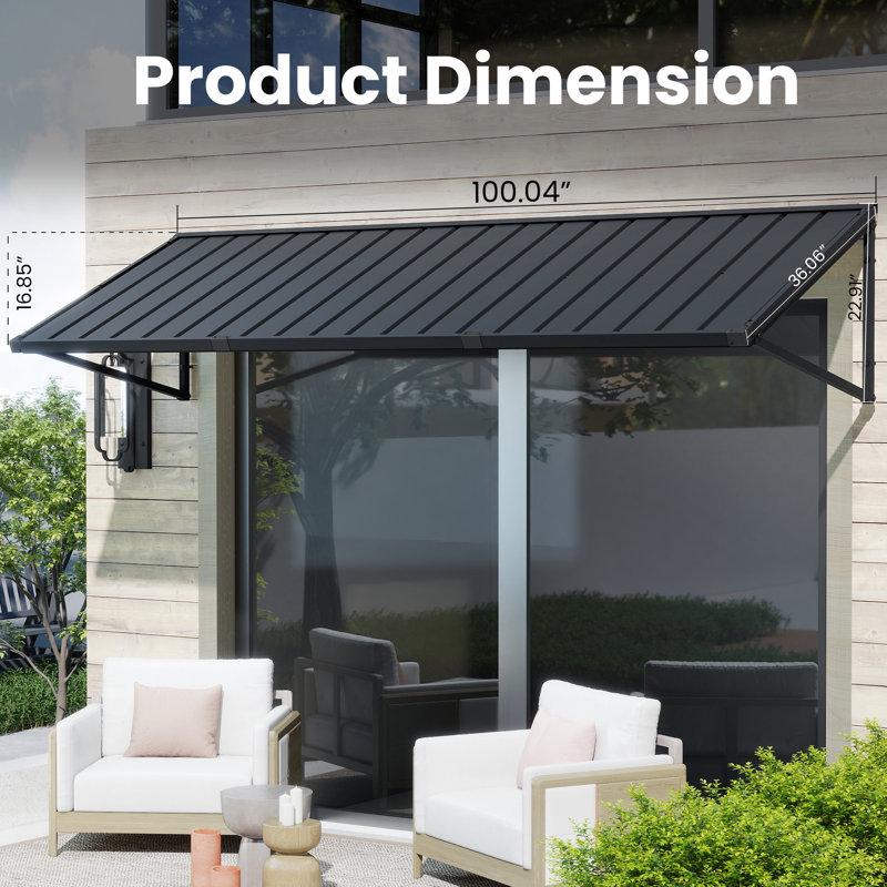 Powder-coated Metal Frame Standing Seam Fixed Window Awning All Weather Protection Door Canopy for Entrance, Windows, Porches, Balconies