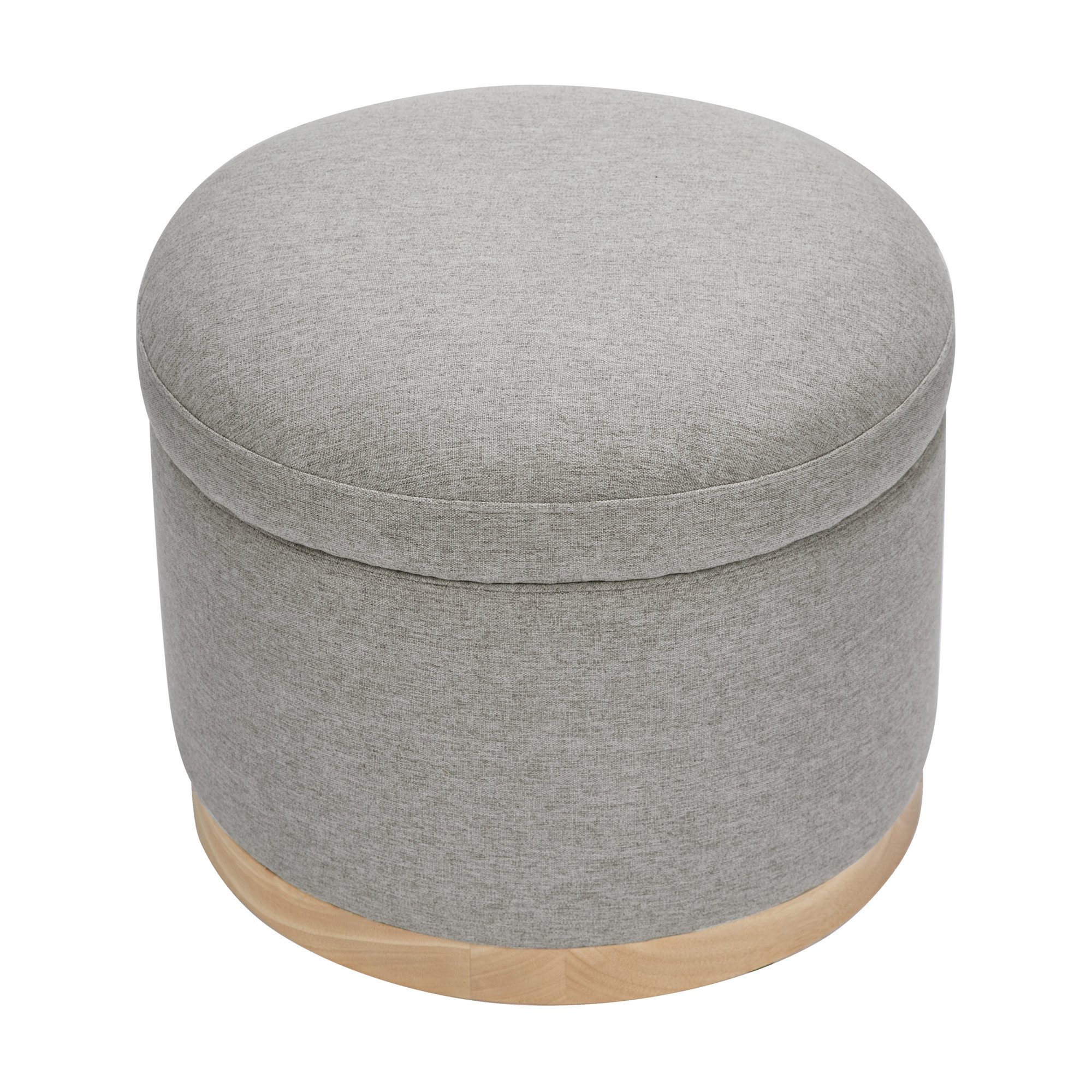 Naka 21.5" Wide Round Storage Ottoman with Storage, Gray Revolution Performance Fabrics, Light Brown