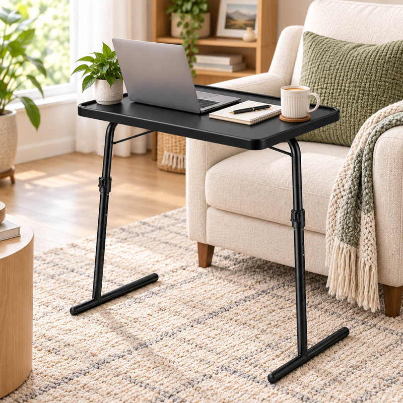 Table d'appoint pliante et réglable pour téléviseur, avec 6 hauteurs et 3 angles d'inclinaison