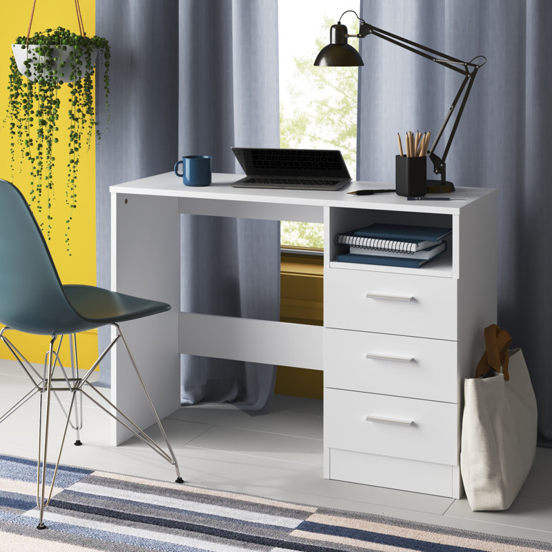 Buckleton Writing Desk, White Gloss/White