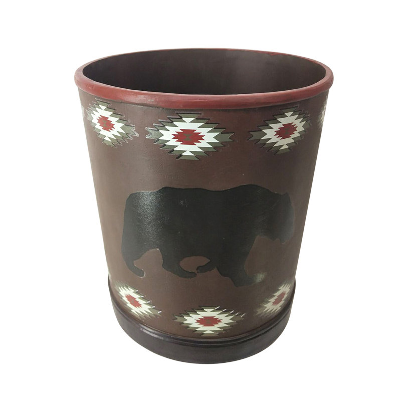 Aztec Bear Ceramic Southwestern Rustic Lodge Waste Basket
