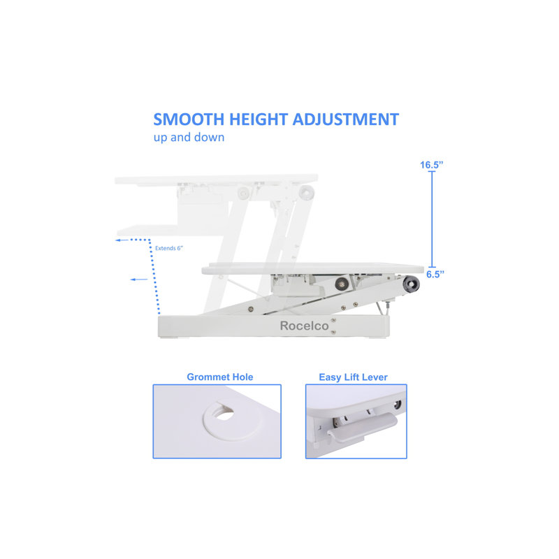  37.5 in. White Deluxe Height Adjustable Standing Desk Converter with Anti Fatigue Mat and Deep Keyboard Tray