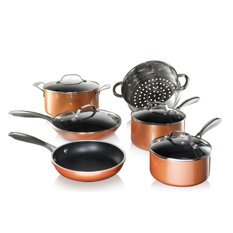 Gotham Steel Copper Cast Textured 10 Piece Nonstick Cookware Set, Stay Cool  Handles, Oven & Dishwasher Safe & Reviews