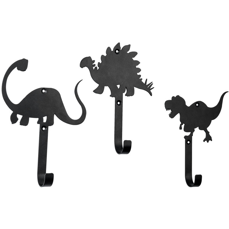 Crochets muraux en forme de dinosaure pour enfants - crochets pour manteau et sac à dos en métal noir, Noir
