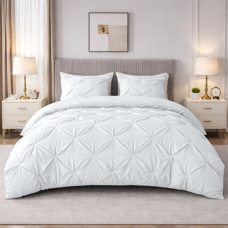 Pintuck Microfiber Duvet Cover Set with Pillowcases – Pleated Textured Bedding, Soft Luxury Quilt Cover, Breathable All-Season Comforter Cover, Modern Hotel Style Bed Set