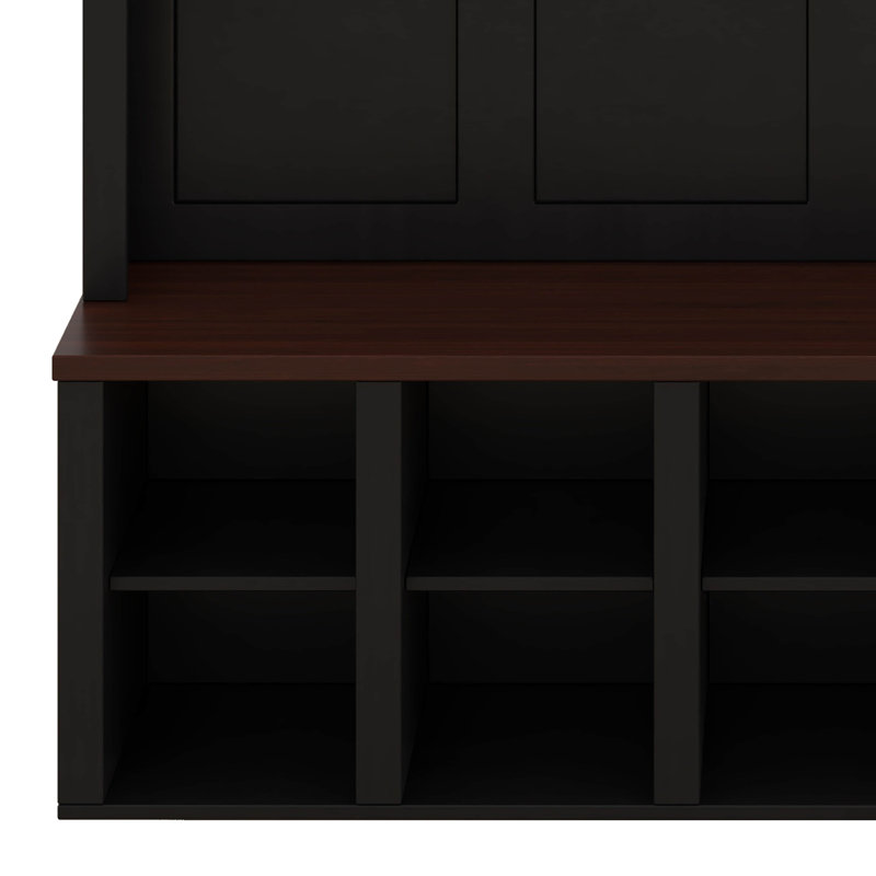 Farmhouse Entryway Bench With Coat Rack, Hall Tree With 6 Hooks, Walnut Storage Bench With Adjustable Shelves, 13 Cubbies