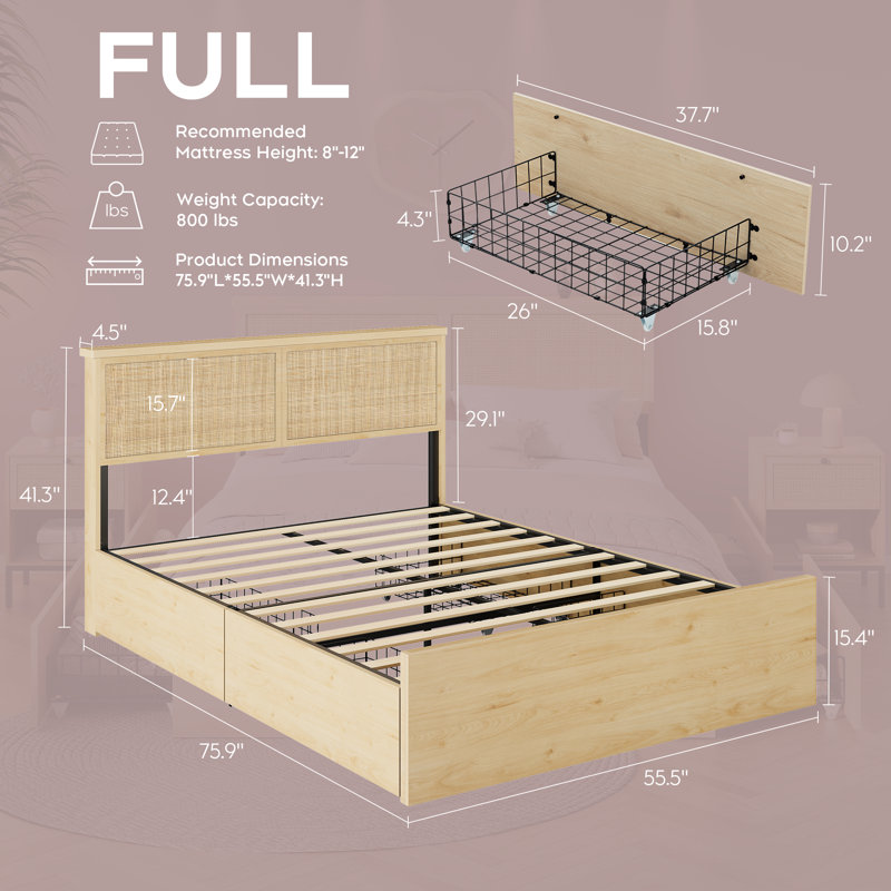 Ensemble de chambre à coucher 4 pièces Boho, Double