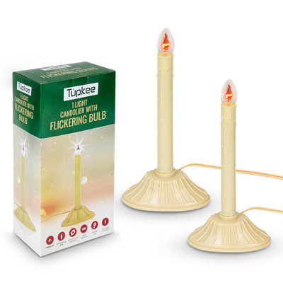 Christmas Window Candle with Flickering Bulb, 2-Light Indoor Electric Candelabra for Window Décor