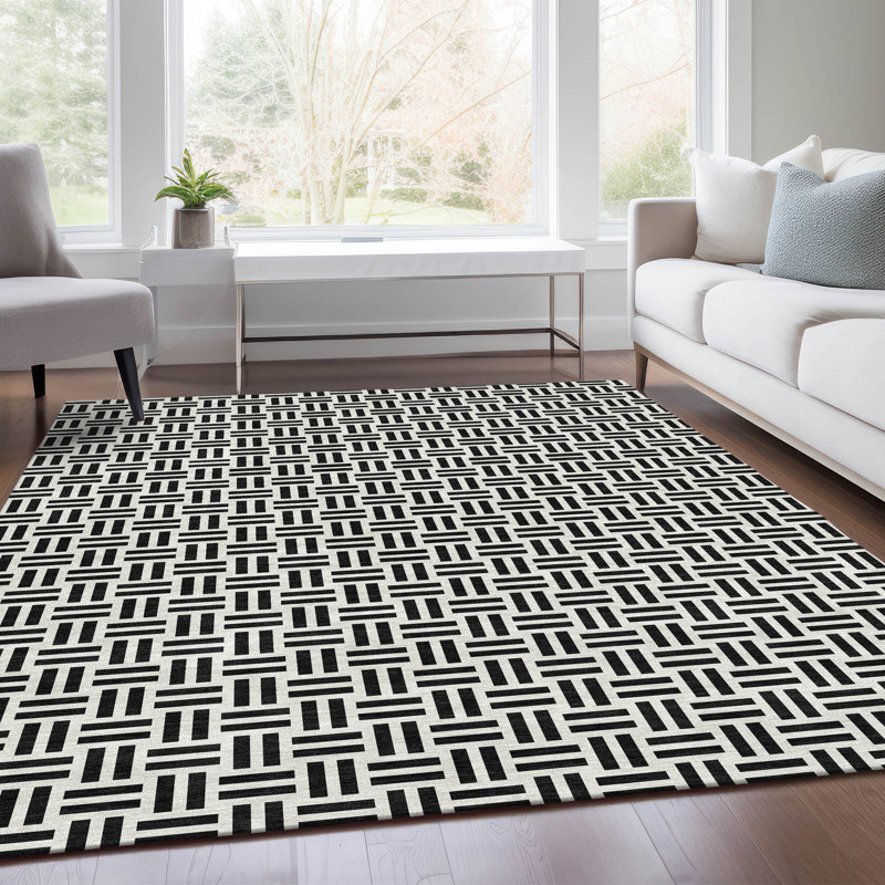 Premium Machine Washable Prisco Black Rug, Rectangle 8' x 10'