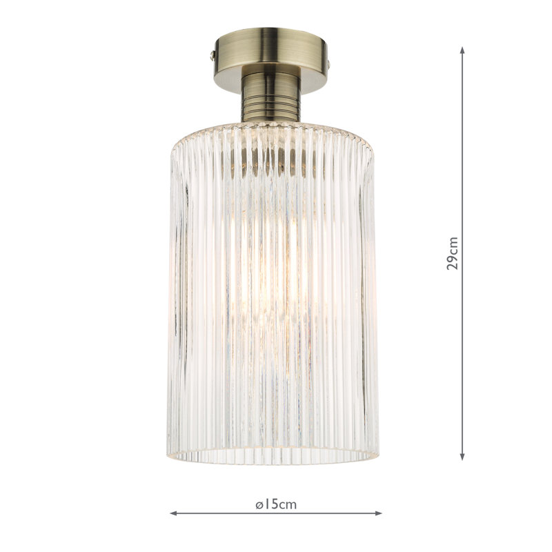 EMERSON 1LT SEMI FLUSH CW CYLINDER GLASS, Antique Brass