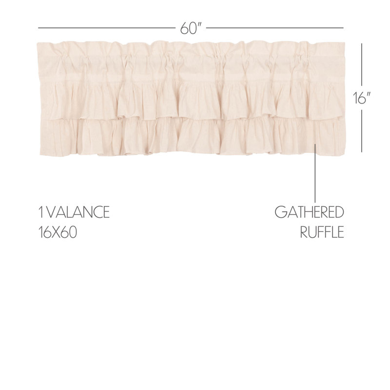 Sickels Cotton Blend Ruffled Window Valance, 60" W x 16" L, Natural