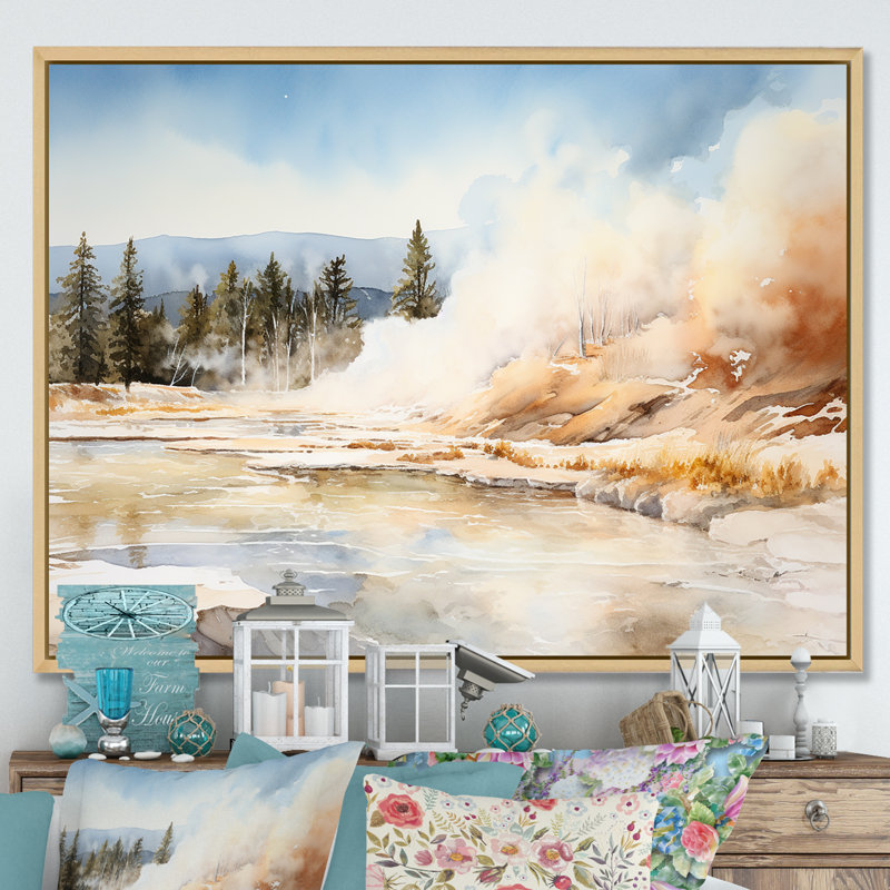 «Minimal Beige Geyser Horizon», reproduction sur toile, Cadre naturel flottant, 34" H x 44" W
