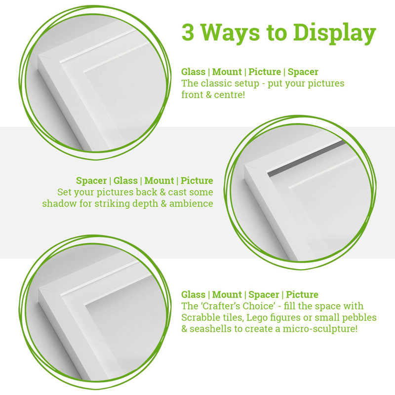 Nicola Spring - 3D Box Photo Frames - Mount, White/White, 22.5cm H x 22.5cm W x 3.5cm D