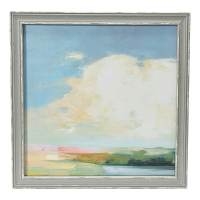 Reproduction carrée de paysage abstrait avec cadre en bois et couvercle en verre