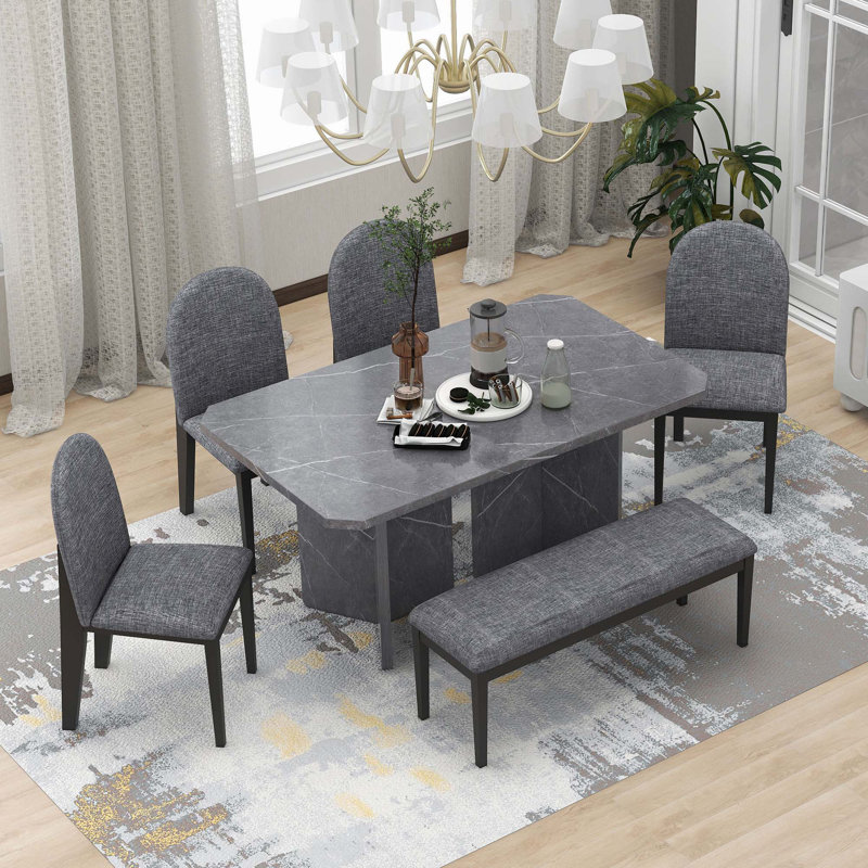 Merredith 6-Piece Modern Style Dining Set,,dining room set,dinning table set, Gray, Black/Gray, Black/Gray