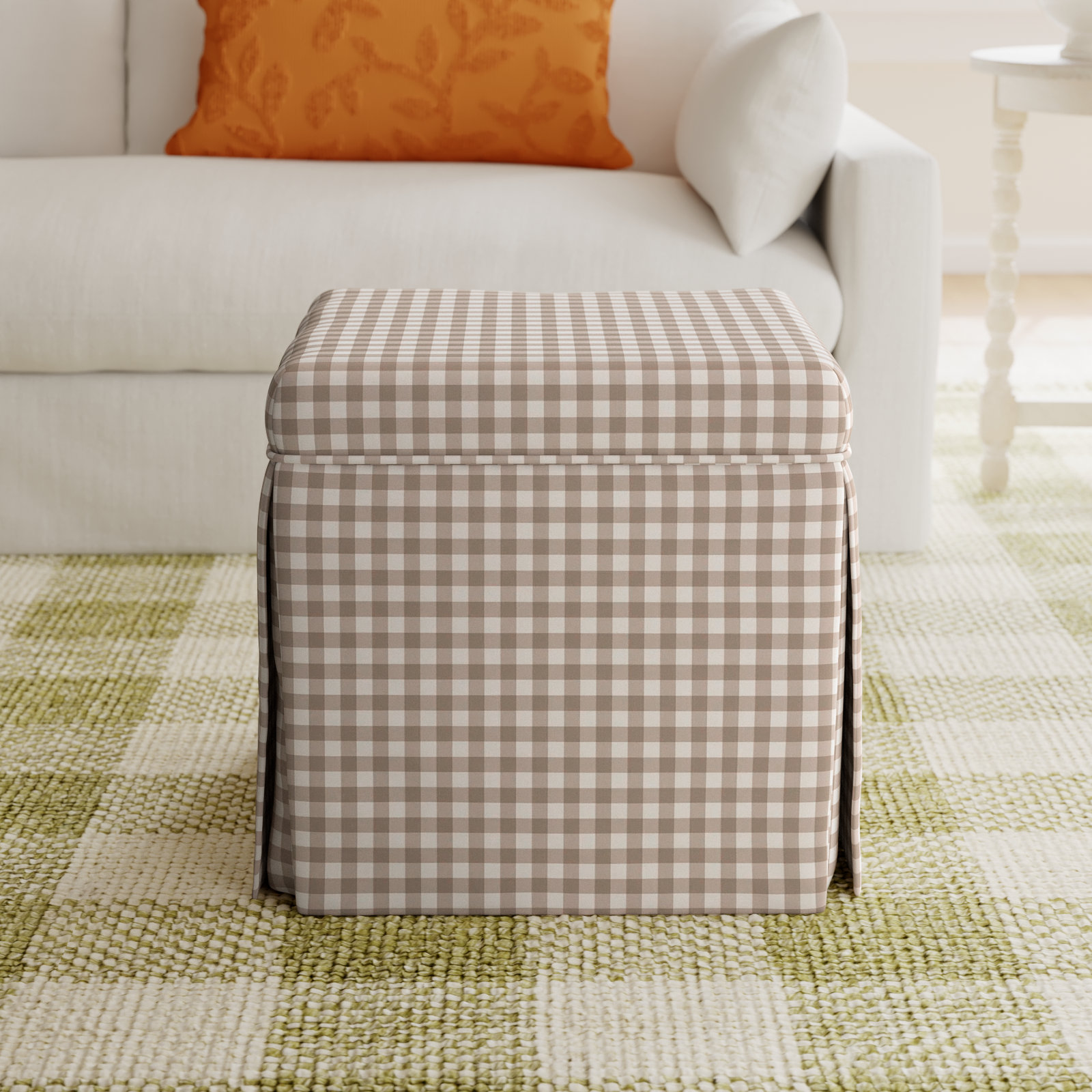 Jebb 20" Cotton Ottoman, Classic Gingham Tan