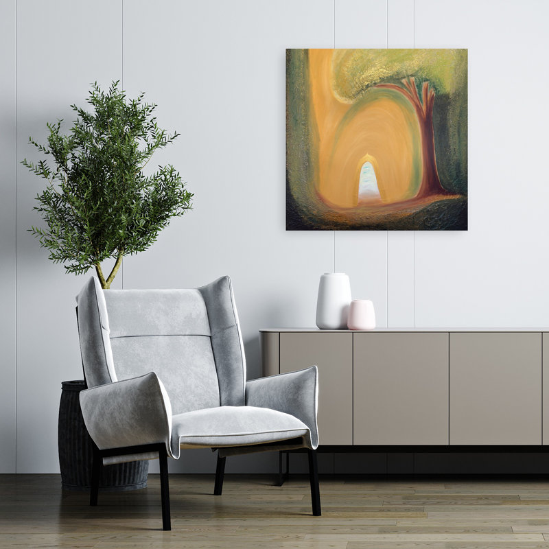 «Golden Forest Path», art mystérieux et paisible, 32" H x 32" W