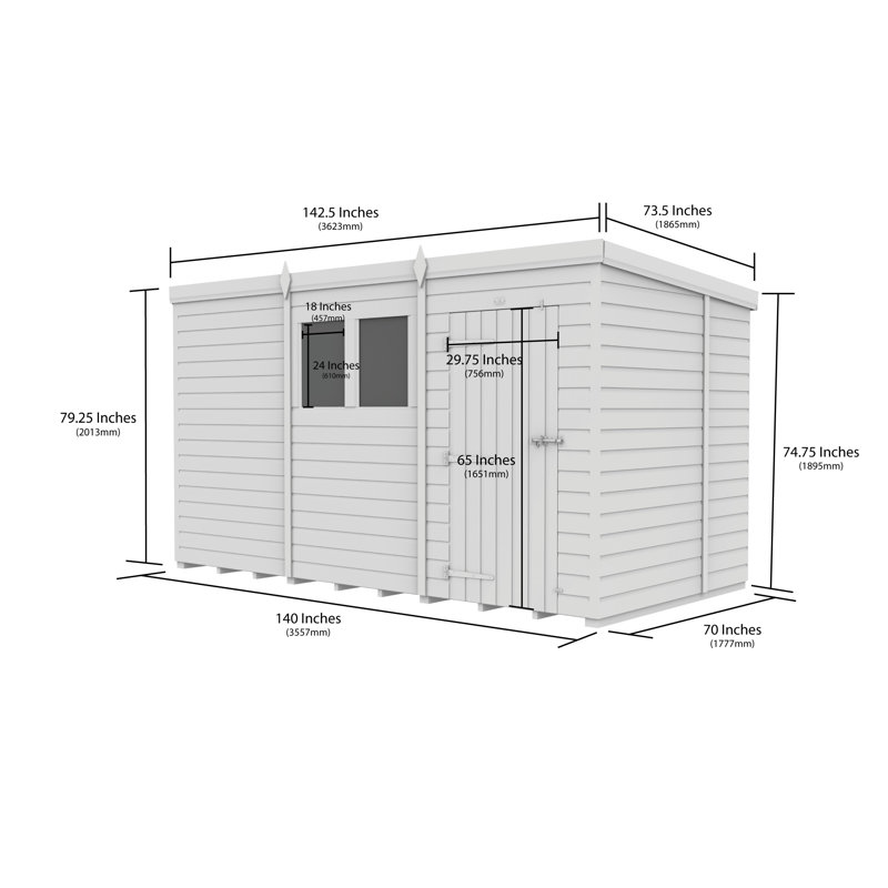 Total Sheds 12ft x 6ft Security Pent Shed - Heavy-Duty Hasp Staple Anti-Tamper - Pressure Treated Timber - UK Manufactured