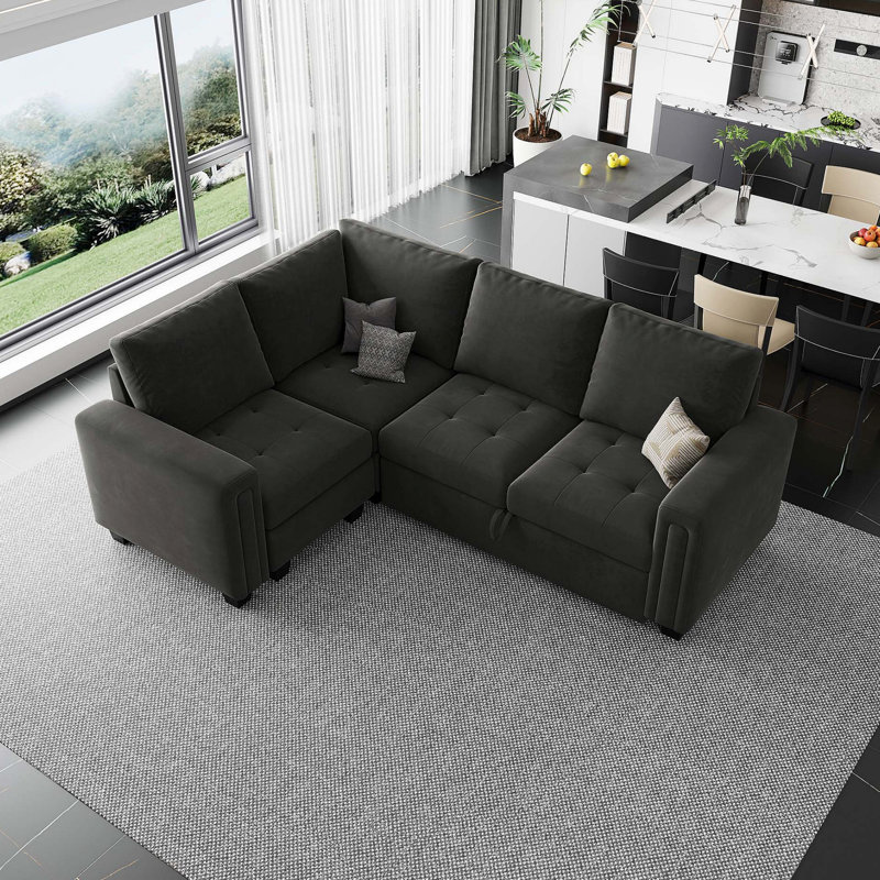 Canapé-lit modulaire en L Shavera, Velours gris