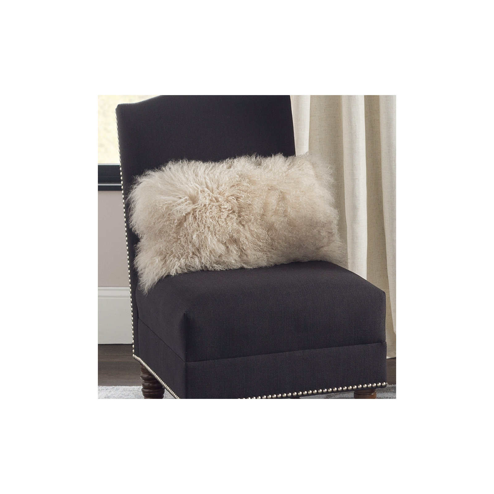 Iyana Wool Lumbar Throw Pillow, Oyster, 12"H x 20"W