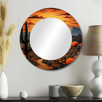 Cactus jaune vert désert coucher de soleil Saguaro - décor de miroir mural unique Cactus