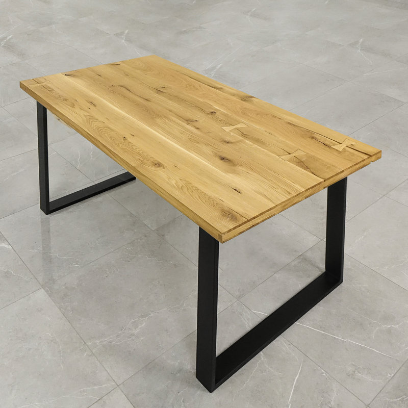 Herschel Oak Solid Wood Top Metal Base Dining Table, H75 x L180 x W90cm, Natural