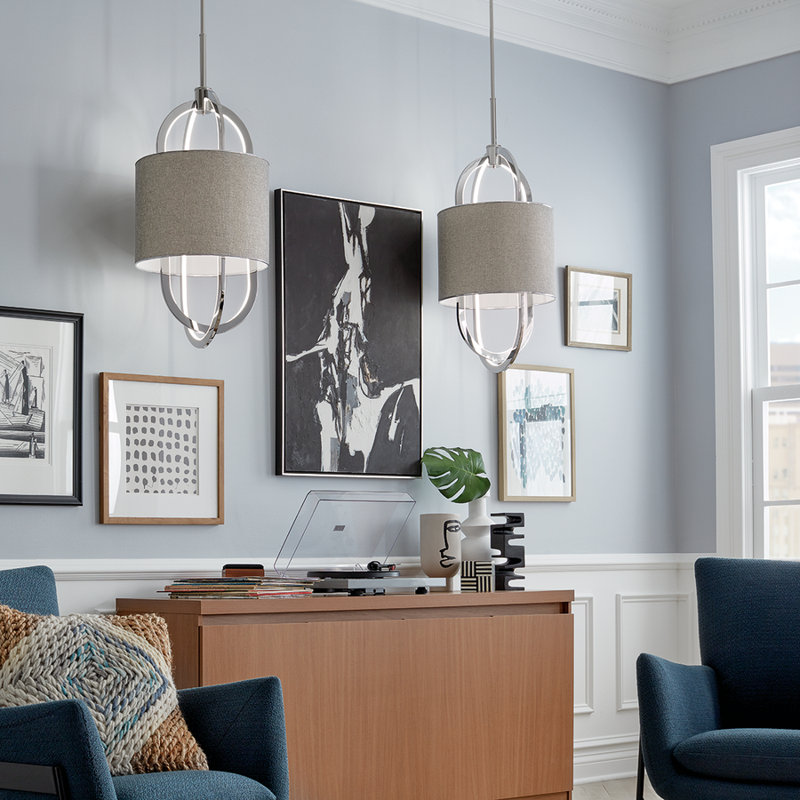 Luminaire suspendu géométrique unique à 2 lumières Alvida, Nickel poli