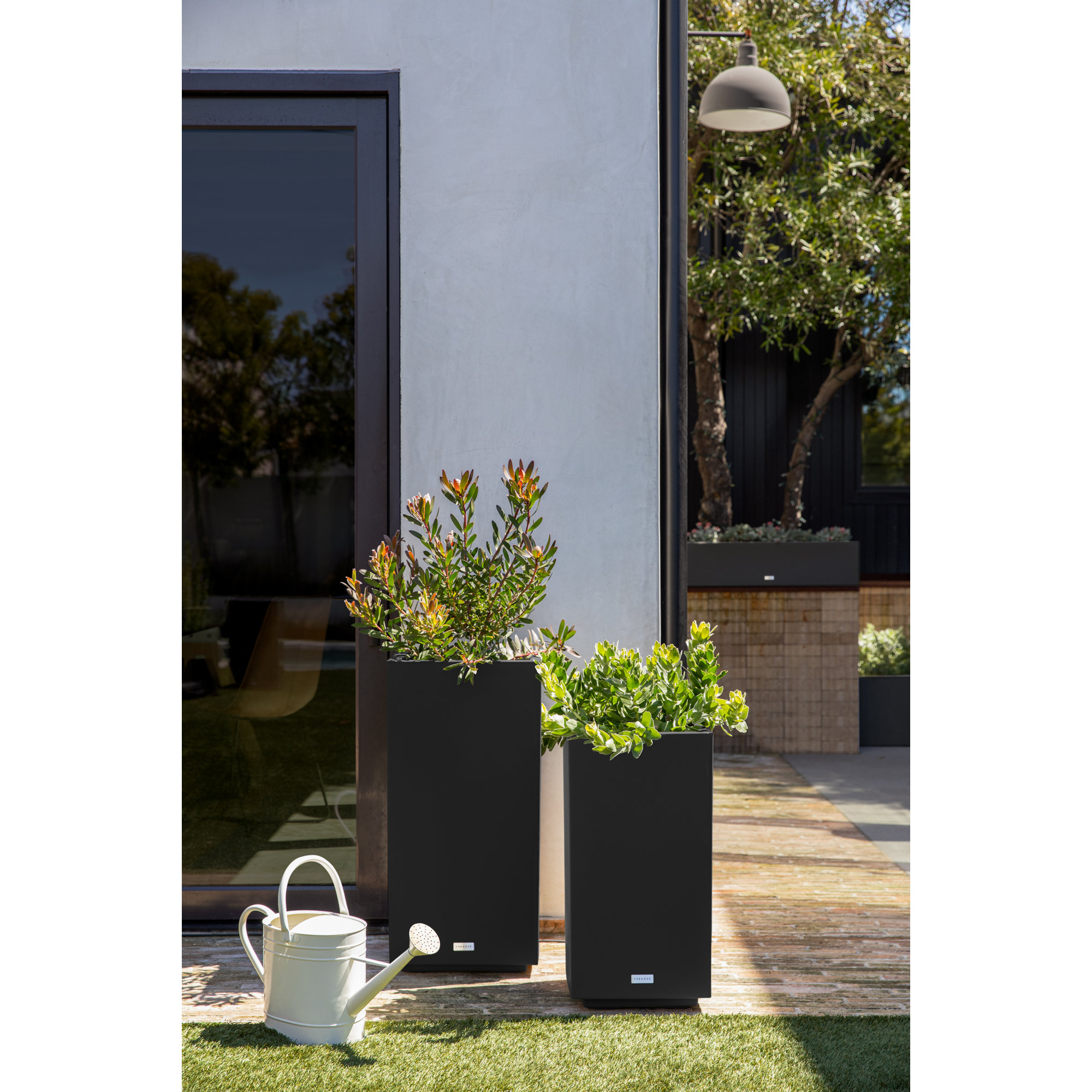Block Series Pedestal Planter, 31.75” H x 15.5” W x 15.5” D, Black