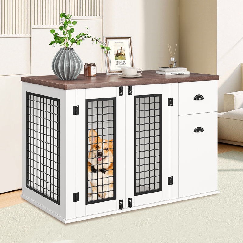 Table de bout en bois pour chien avec caisse et armoire latérale