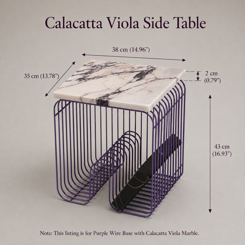 Table d'appoint en marbre Calacatta Viola avec piètement en métal violet
