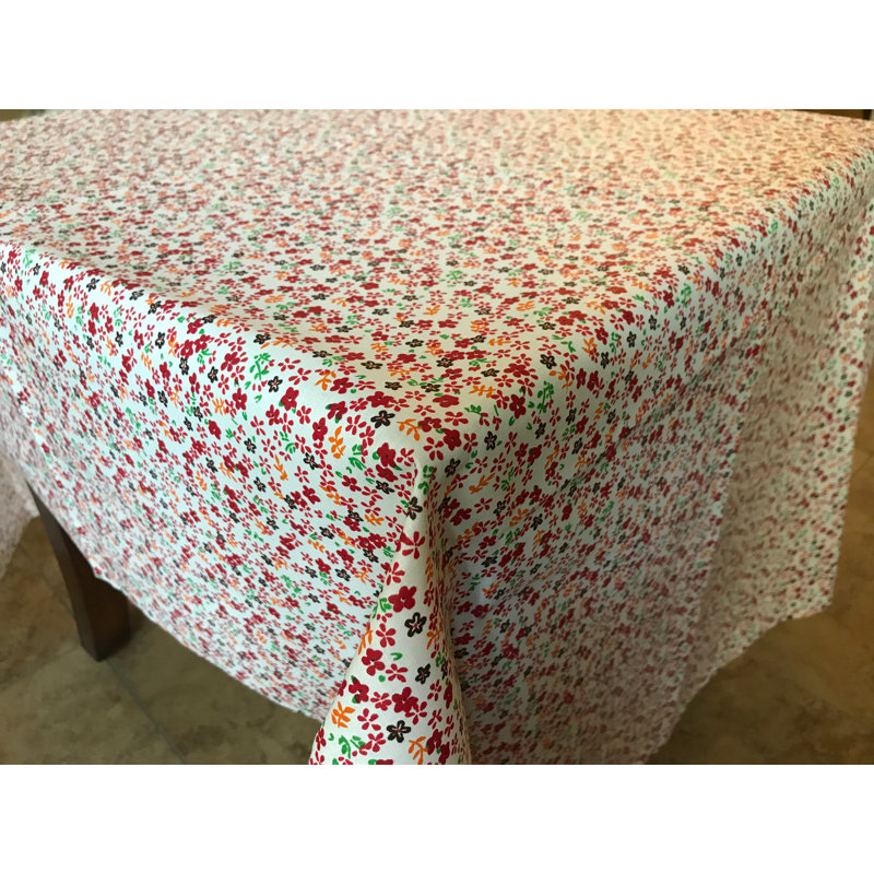 Small Flowers Allover Print Tablecloths, 58" W x 96" L, Red/White