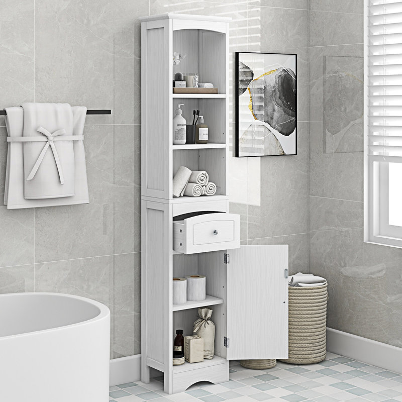 Armoire de rangement de 66,9 po de hauteur avec tiroir et tablette réglable, Blanc