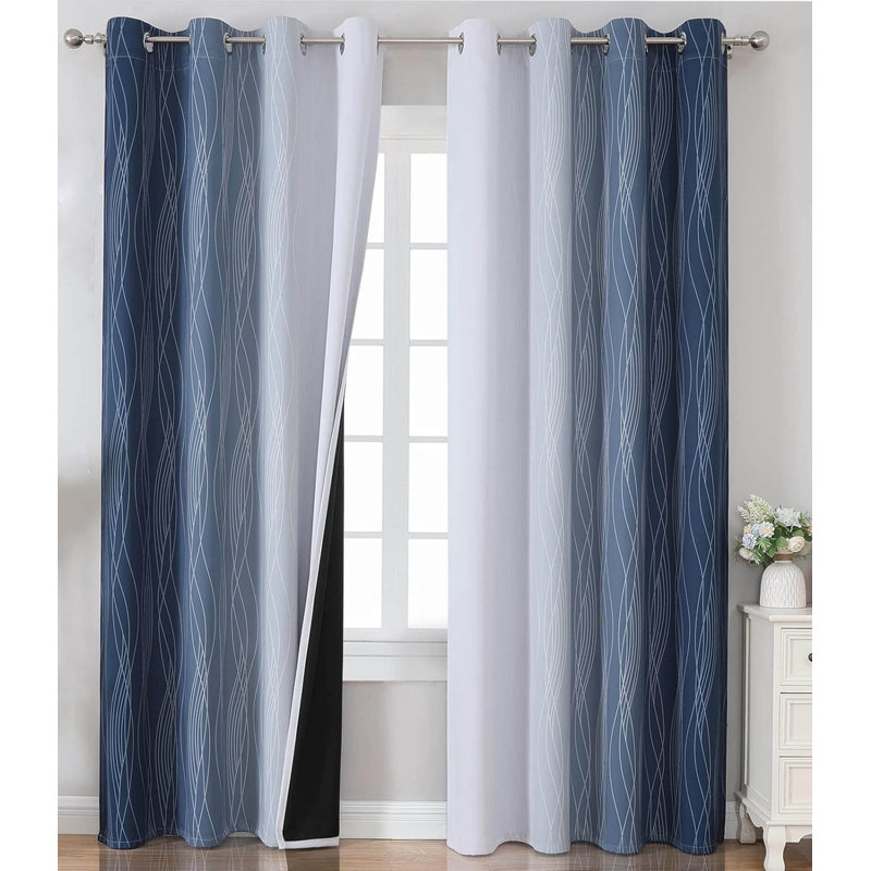 Gradient Blackout Curtains, W52 X L84 Inch, 2 Panels, Navy Blue/Greyish White