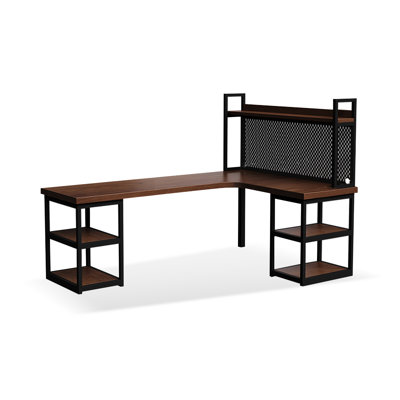 Dark walnut color L-Shaped Solid Wood writing desk