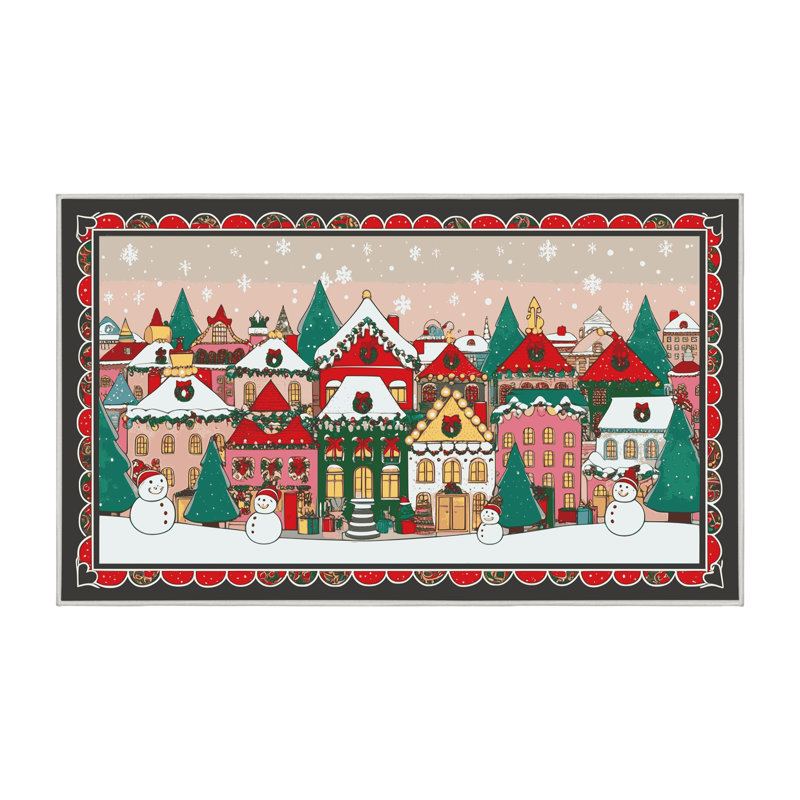 Tapis de vacances d'hiver de Noël lavable The Holiday Aisle®, Rectangulaire 2 pi x 3 pi