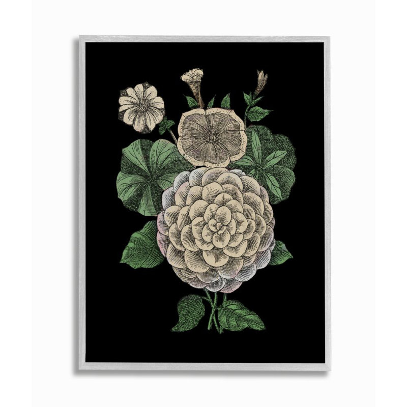 « yellow florals on black design » par le samedi soir, impression du dessin, H 14 po x l 11 po x P 1,5 po