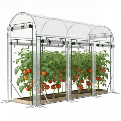 Walk-in Tunnel Greenhouse with Eight Roll-Up Doors, Robust Steel Frame, and Durable Plastic Cover for Year-Round Gardening