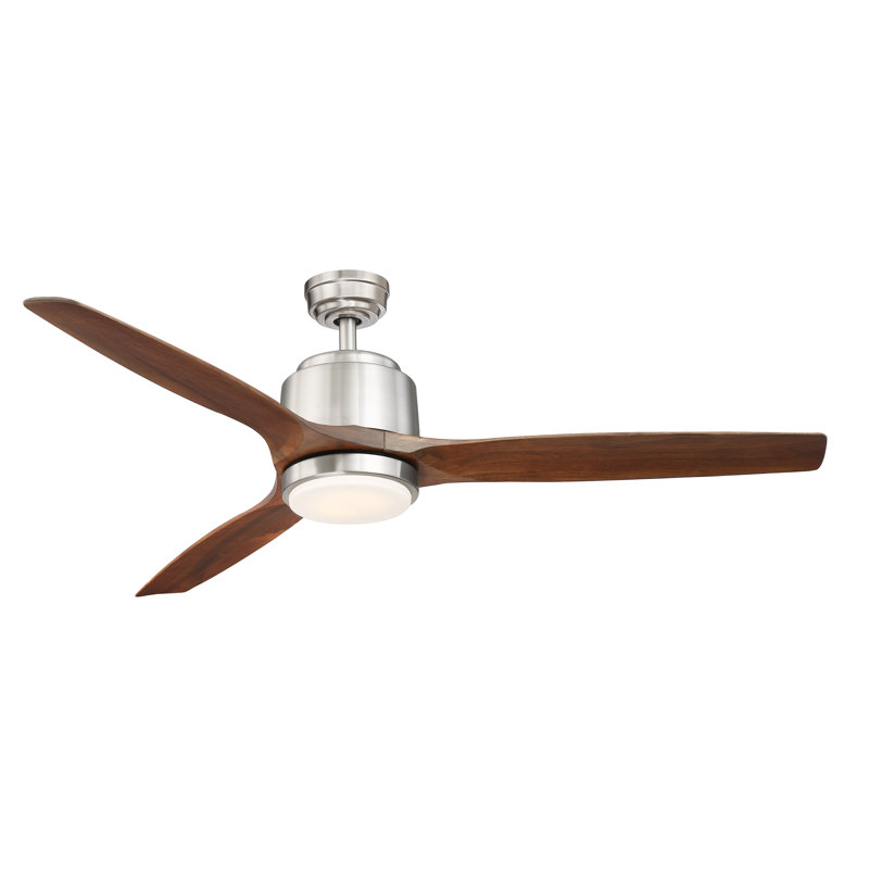 Vansickle 56'' Ceiling Fan with LED Lights, Nickel with Walnut Blades