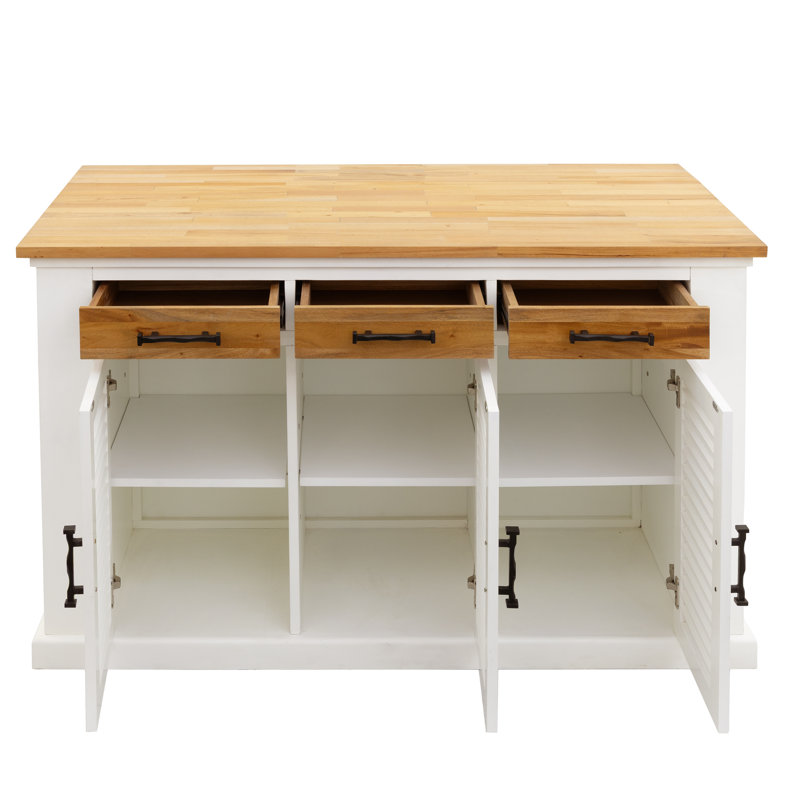 Amber-Lee 57 " W Kitchen Island, White, Natural Wood