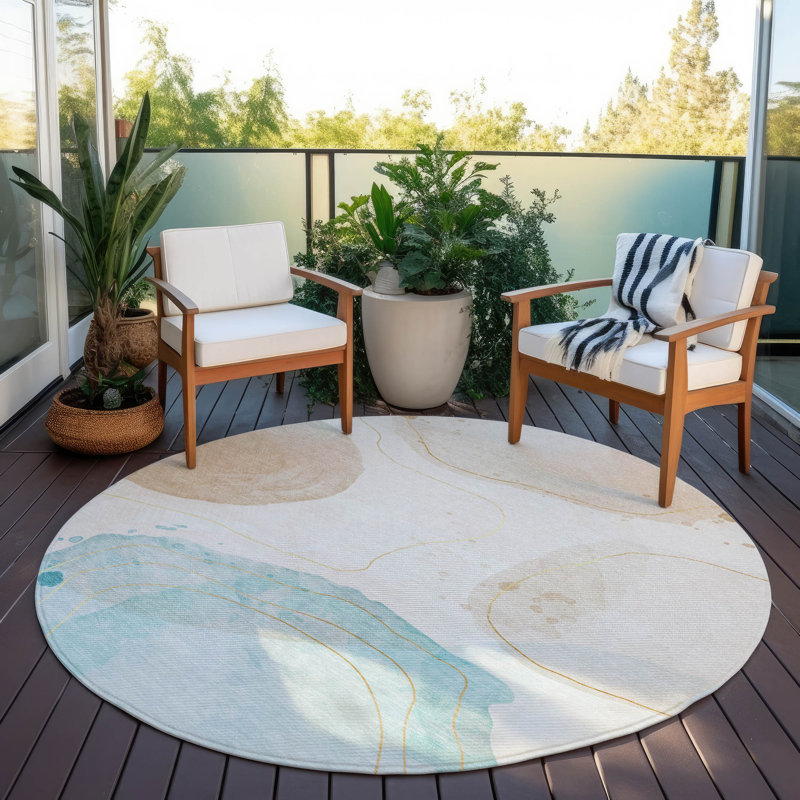 Altair Washable Abstract Indoor / Outdoor Rug, Round 8'