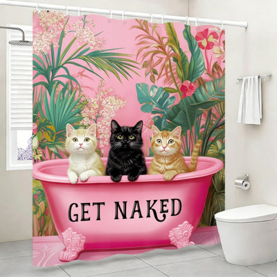 Rideau de douche de 72 po x 72 po avec motif botanique de chatons dans la baignoire