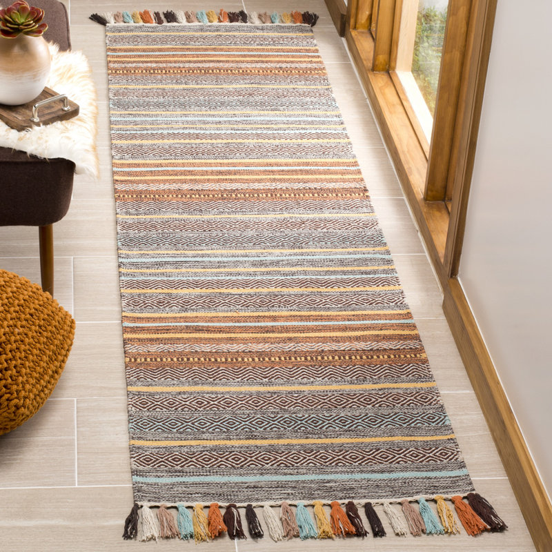 Tapis rayé en coton tissé à la main Montauk, Tapis de couloir 2 pi 3 po x 8 pi